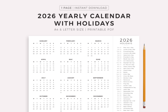 Download 2026 Year Calendar with Holidays - Day Collection
