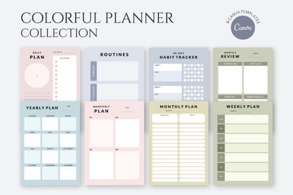 Download Colorful CANVA Planner Template Set - Planner template Collection