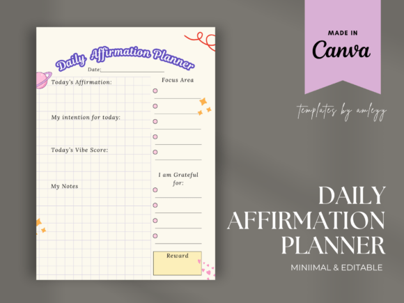 Download Daily Affirmation Planner Template Canva - Planner template Collection