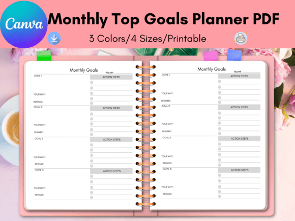 Download Monthly Goals Planner, to Do List Canva - Monthly goals Collection