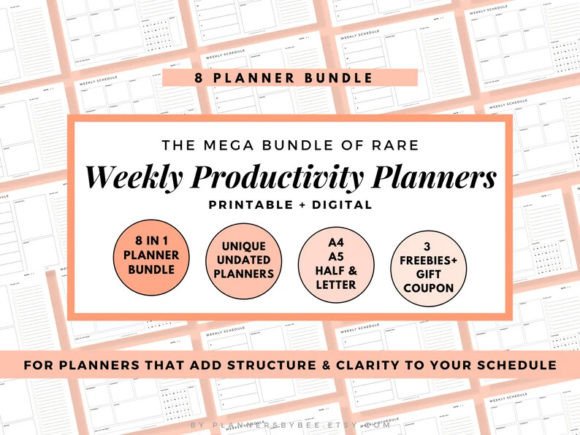 Download Best Weekly Undated Printable Planner - Premium Bundle