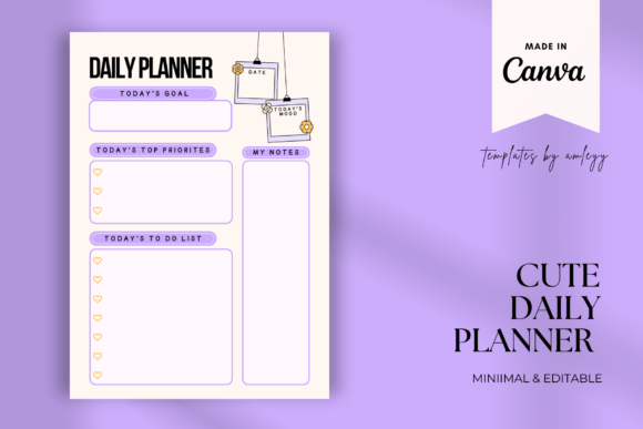 Download Cute Daily Planner Template for Canva - Planner template Collection