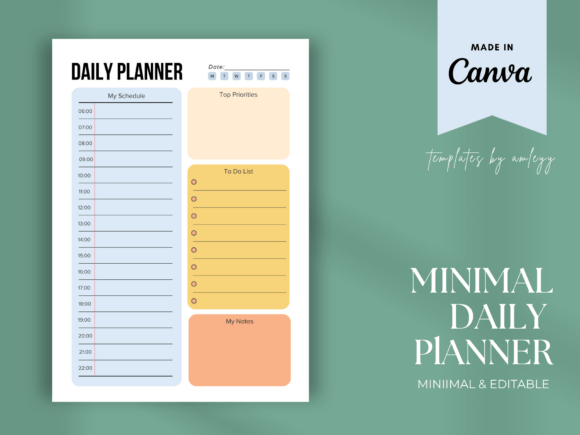 Download Minimal Daily Planner Template for Canva - Planner template Collection