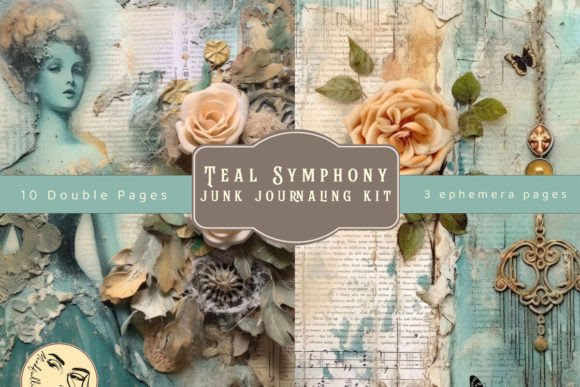 Download Teal Symphony Junk Journaling Kit - Junk journaling Collection