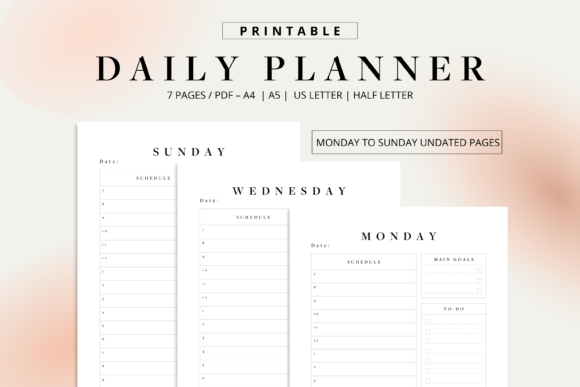 Download Sunday to Monday Daily Planner Printable - Day Collection