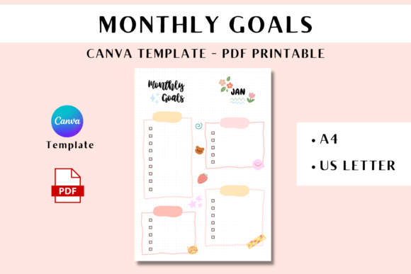 Download Monthly Goals Planner Printable &amp; Canva - Monthly goals Collection